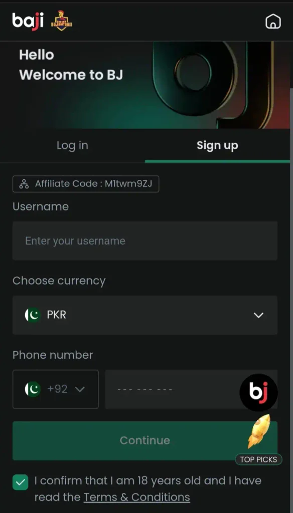 Register your game account on Baji Game APP